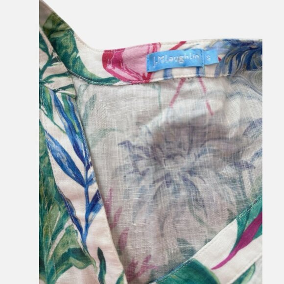 J McLaughlin 100% Linen Tropical Flamingo Print Tunic Swim Cover Dress Women's S - Picture 3 of 8
